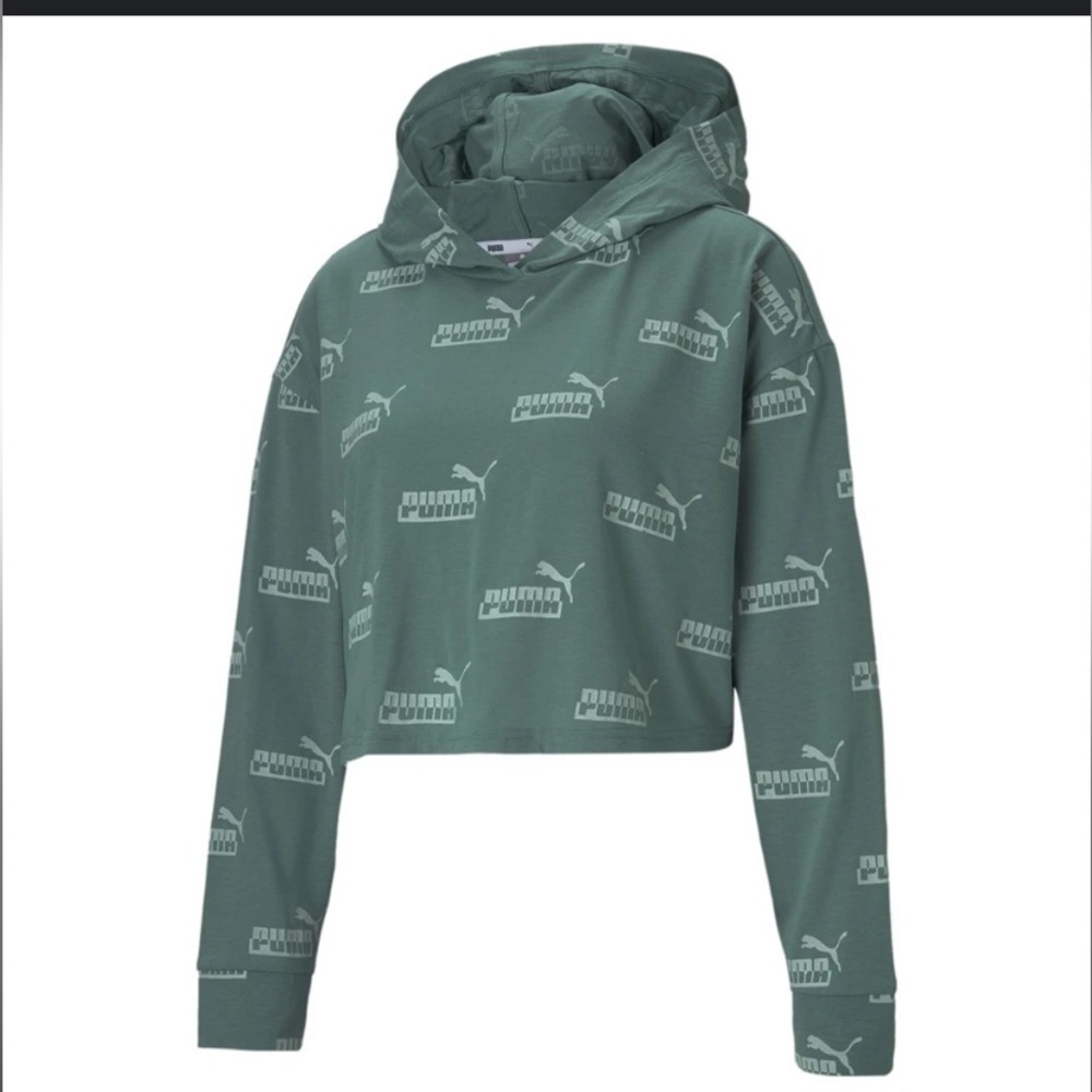 Women’s PUMA green oversized cropped pull on‎ 100% cotton hoodie size small